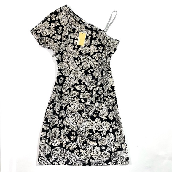 New Michael Kors Velvet Paisley One Shoulder Dress Chain Strap - Picture 2 of 7